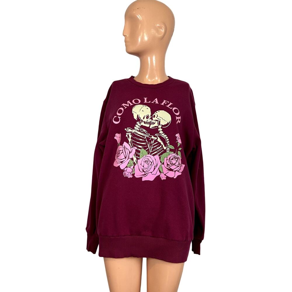 Mighty Fine XS Burgundy Kissing Skeletons Sweatshirt Como La Flor Rose Selena